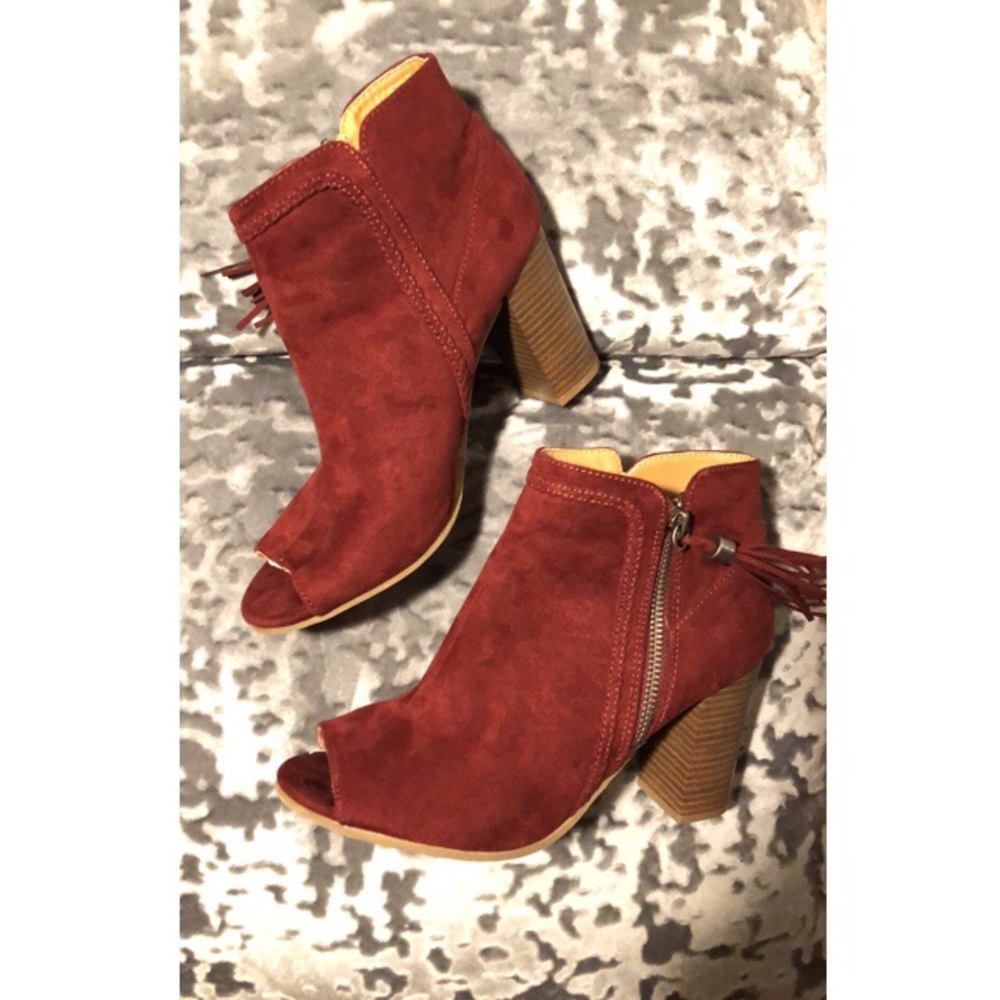 Maroon Peep-toe Heeled Booties